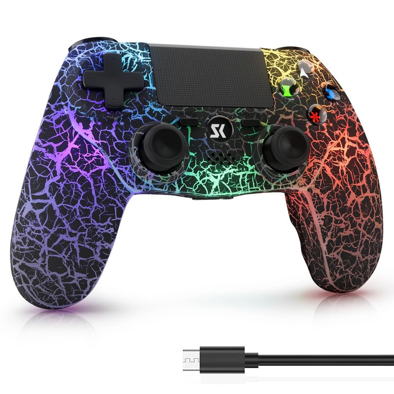 ISHAKO Controller for PS4, Wireless Game Controller for PlayStation 4/Pro/Slim/PC Windows, with 1000mAh Battery, 4-modes RGB Lighting，Double Vibration, 6-Axis Motion Control (Black) - Image 1